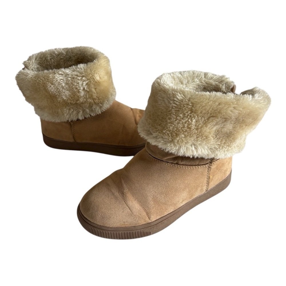Cat & Jack Boots Youth Faux Fur Tan Winter Fold Over Convertible Zipper Size 1